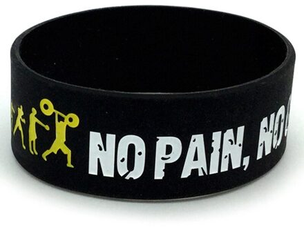 1Pc Iedereen Fit No Pain No Gain Siliconen Polsbandje Brede Band Motto Rubber Armbanden & Bangles Armband zwart