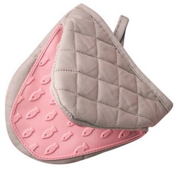 1Pc Keuken Bakken Katoen Siliconen Isolatie Oven Handschoenen Clip Anti Brandwonden Non Slip Handschoenen Huishouden Kom Magnetron roze