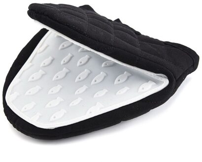 1Pc Keuken Bakken Katoen Siliconen Isolatie Oven Handschoenen Clip Anti Brandwonden Non Slip Handschoenen Huishouden Kom Magnetron zwart