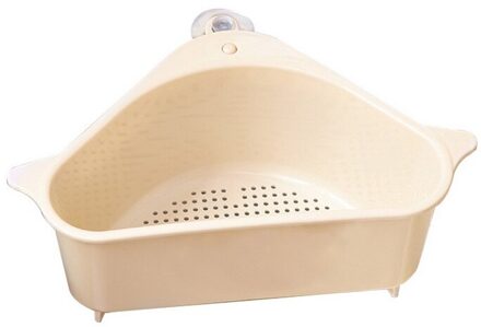 1Pc Keuken Driehoekige Gootsteenzeefje Afvoer Plantaardige Fruite Afdruiprek Mand Zuignap Spons Opbergrek Filter Plank Houder beige