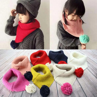 1Pc Kids Winter Wool Collar Scarf For Children Knitted Collar With Ball Children's Scarves Neckerchief Clothing Accessories
