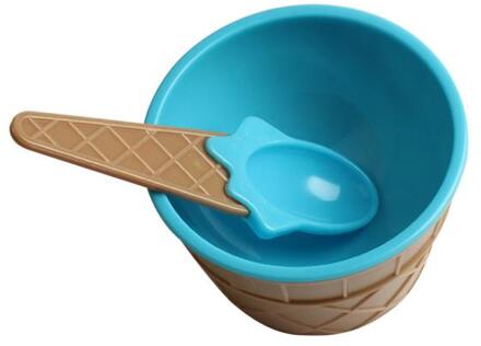 1Pc Kinderen Plastic Ijs Kommen Lepels Set Duurzaam Ijs Cup Voor Kinderen Koppels Tubs Mooie kom Dessert #40 blauw