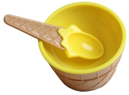 1Pc Kinderen Plastic Ijs Kommen Lepels Set Duurzaam Ijs Cup Voor Kinderen Koppels Tubs Mooie kom Dessert #40 geel