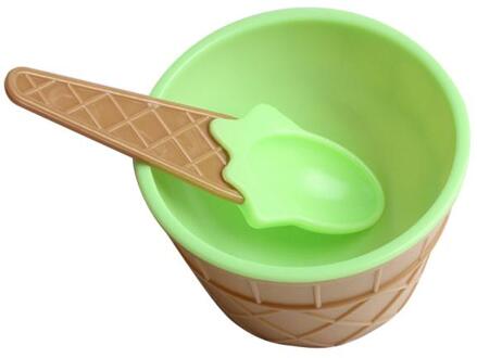1Pc Kinderen Plastic Ijs Kommen Lepels Set Duurzaam Ijs Cup Voor Kinderen Koppels Tubs Mooie kom Dessert #40 groen