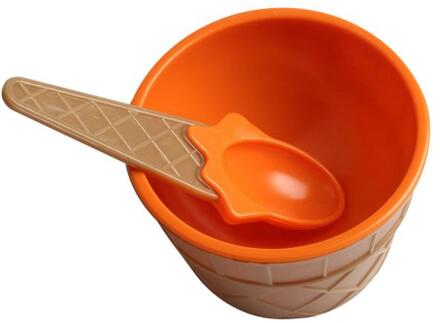1Pc Kinderen Plastic Ijs Kommen Lepels Set Duurzaam Ijs Cup Voor Kinderen Koppels Tubs Mooie kom Dessert #40 oranje