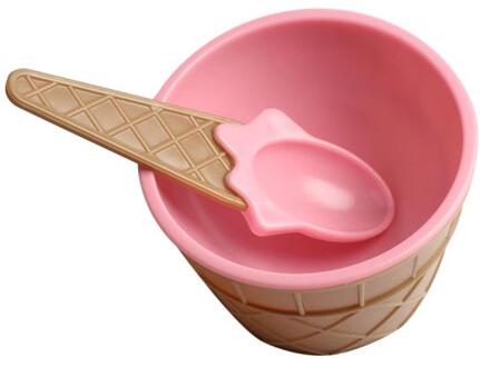 1Pc Kinderen Plastic Ijs Kommen Lepels Set Duurzaam Ijs Cup Voor Kinderen Koppels Tubs Mooie kom Dessert #40 roze