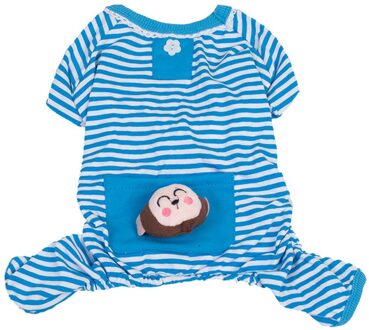 1Pc Kleine Hond Doek Kleine Witte Beer Katoen Strepen Pyjama Jumpsuits Jas Kleding Voor Teddy Kleine Middelgrote Honden # YL10 Blauw / S