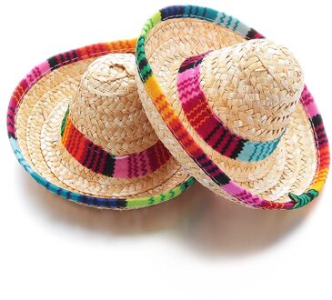 1PC Kleurrijke Verstelbare Pet Strohoed Kat Kostuum Mexicaanse Stro Cap Sombrero Met Rubberen Band Gesp Ornamenten Thuis Huisdier levert
