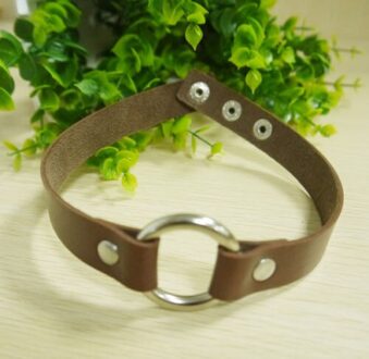 1Pc Kraag Punk Ronde Gothic Goth Choker Harajuku Mooie Pu Lederen Hals Gesp Klinknagel Kettingen Sieraden Voor Vrouwen koffie