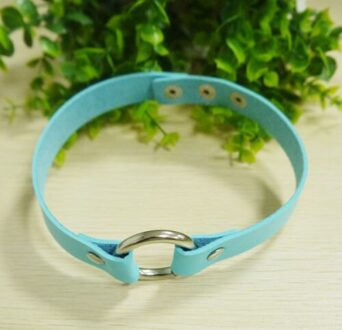 1Pc Kraag Punk Ronde Gothic Goth Choker Harajuku Mooie Pu Lederen Hals Gesp Klinknagel Kettingen Sieraden Voor Vrouwen lucht blauw