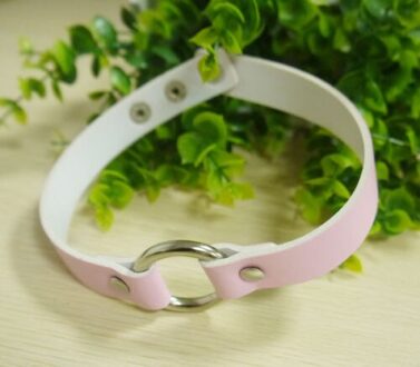 1Pc Kraag Punk Ronde Gothic Goth Choker Harajuku Mooie Pu Lederen Hals Gesp Klinknagel Kettingen Sieraden Voor Vrouwen roze