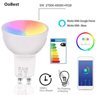 1Pc Led Wifi Smart Lamp GU10 Lamp Bombillas Rgbw 5W Dimbare Compatibel Met Licht Apps Alexa & Google thuis Afstandsbediening Lampen
