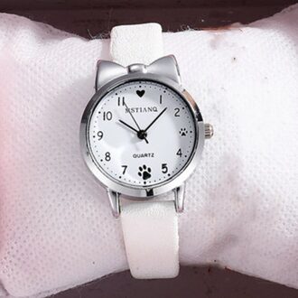 1Pc Leuke Casual Meisje Horloge Kinderen Lederen Band Horloge Mooie Kinderen Quartz Horloge Student Klok Ronde Analoge Klok wit watch enkel en alleen