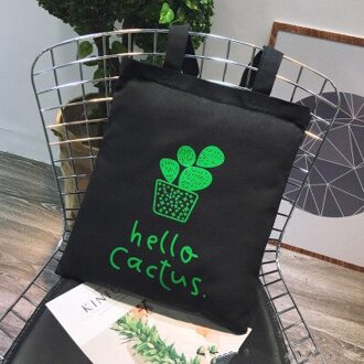 1Pc Leuke Print Canvas Tote Vrouwen Shopper Shopping Schoudertassen Herbruikbare Opvouwbare Mode Handtassen 12 Patroon zwart