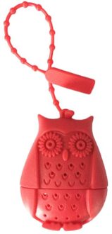 1Pc Leuke Siliconen Leuke Uil Tea Leaf Zeef Losse Herbal Spice Zetgroep Filter Diffuser Creatieve Bar Gereedschap Keuken Accessoires rood