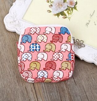 1PC Leuke Vrouw Maandverband Pakket Doek Grote Capaciteit Rits Hygiëne Katoenen Zak Tante Handdoek Reizen Luier Cosemetic Tassen roze olifant