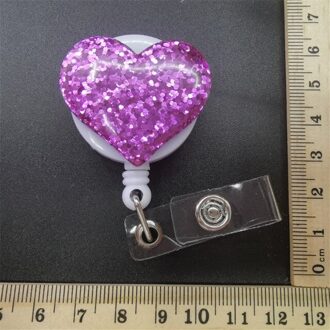 1Pc Liefde Hart Rhinestone Verpleegkundige Badge Reel Clip Badge Houder Intrekbare Pull Badge Id Lanyard Naam tag Kaart paars