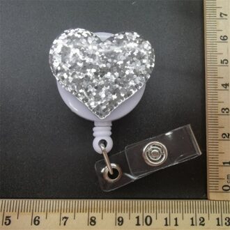 1Pc Liefde Hart Rhinestone Verpleegkundige Badge Reel Clip Badge Houder Intrekbare Pull Badge Id Lanyard Naam tag Kaart zilver