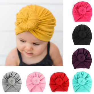 1pc Lovely Winter Solid Color Thick Newborn Hat Boys Girl Cotton Soft Big Bow Turban Bonnet Caps Solids Baby Shower Props