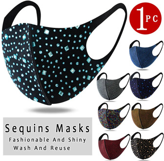 1PC Masks Adult Reusable Shiny Rhinestone Mask Washable Facial Mask Cotton Mouth Cover Protective Mask Ear Hook Mouth Caps