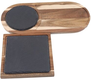 1Pc Massief Houten Lade Westerse Voedsel Japanse Stijl Massief Houten Zwarte Leisteen Plaat Snack Food Lade Keuken Servies