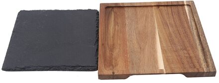 1Pc Massief Houten Lade Westerse Voedsel Japanse Stijl Massief Houten Zwarte Leisteen Plaat Snack Food Lade Keuken Servies