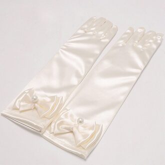 1Pc Meisje Prinses Bruiloft Handschoenen Bloemen Bows Handschoen Satijn Bruiloft Handschoen Beige