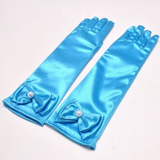 1Pc Meisje Prinses Bruiloft Handschoenen Bloemen Bows Handschoen Satijn Bruiloft Handschoen blauw