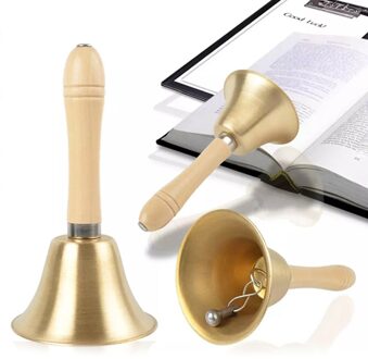 1Pc Messing Hand Bell Luid Bellen Bell Tafelbel Bureau Ringbell Met Houten Handvat Voor Wedding Festival Decoratie Voedsel Lijn alarm