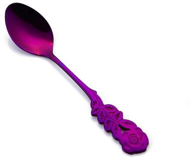 1Pc Mini Rvs Rose Handvat Koffie Lepel Roeren Lepel Theelepel Theelepel Dessertlepel Lange Handvat Servies Goud paars