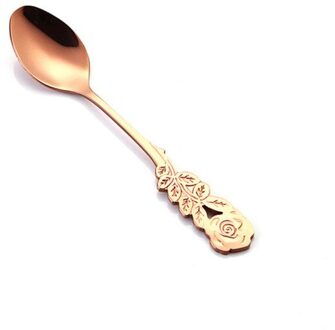 1Pc Mini Rvs Rose Handvat Koffie Lepel Roeren Lepel Theelepel Theelepel Dessertlepel Lange Handvat Servies Goud roos goud