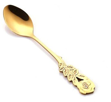 1Pc Mini Rvs Rose Handvat Koffie Lepel Roeren Lepel Theelepel Theelepel Dessertlepel Lange Handvat Servies Goud titanium goud