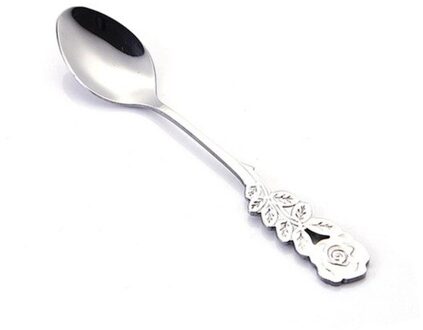 1Pc Mini Rvs Rose Handvat Koffie Lepel Roeren Lepel Theelepel Theelepel Dessertlepel Lange Handvat Servies Goud zilver