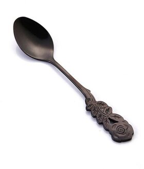 1Pc Mini Rvs Rose Handvat Koffie Lepel Roeren Lepel Theelepel Theelepel Dessertlepel Lange Handvat Servies Goud zwart