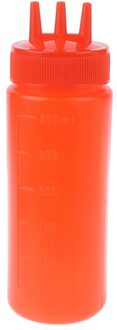 1Pc Mode 3 Gaten Twist Cap Food Grade Plastic Squeeze Fles Ketchup Mosterd Mayo Sauzen Olijfolie Flessen Keuken gadget Rood