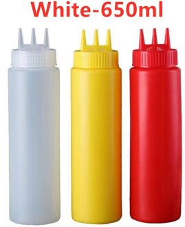 1Pc Mode 3 Gaten Twist Cap Food Grade Plastic Squeeze Fles Ketchup Mosterd Mayo Sauzen Olijfolie Flessen Keuken gadget wit-650ml