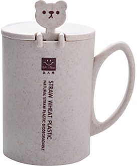 1Pc Mok Cartoon Leuke Koffie Granen Ontbijt Water Cup Met Deksel Met Lepel Taza De Aislamiento Térmico Copa Mark GN