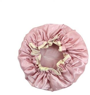 1Pc Mooie Dikke Vrouwen Douche Satijnen Hoeden Kleurrijke Bad Douche Caps Haar Cover Dubbele Waterdichte Badmuts roze