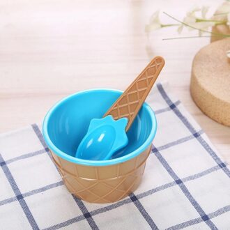 1Pc Mooie Ijs Kom Met Een Lepel Prachtige Kinderen Dessert Ijs Kommen Herbruikbare Ijs Cup 7 Kleuren blauw