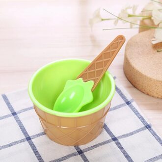 1Pc Mooie Ijs Kom Met Een Lepel Prachtige Kinderen Dessert Ijs Kommen Herbruikbare Ijs Cup 7 Kleuren groen