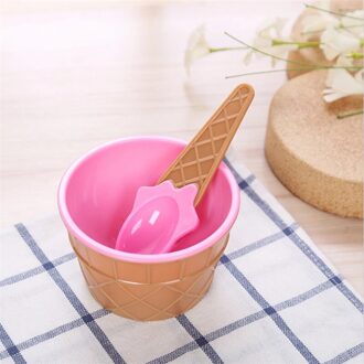 1Pc Mooie Ijs Kom Met Een Lepel Prachtige Kinderen Dessert Ijs Kommen Herbruikbare Ijs Cup 7 Kleuren roze