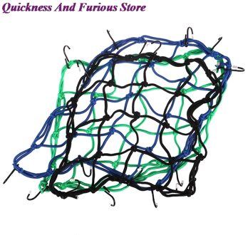 1Pc Motorfiets Bagagenet Tas 30*30Cm 6 Haken Motorhelm Houd Brandstoftank Bagage Mesh web Organizer Blauw