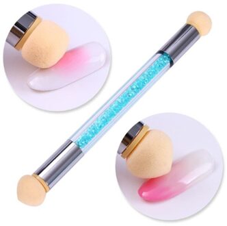 1Pc Nail Borstel Double-Ended Shading Pen Puntjes Borstel Spons Gradiënt Strass Handvat Nail Art Brush Schilderij tool blauw