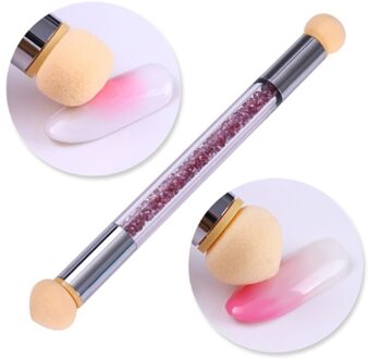 1Pc Nail Borstel Double-Ended Shading Pen Puntjes Borstel Spons Gradiënt Strass Handvat Nail Art Brush Schilderij tool paars