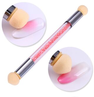 1Pc Nail Borstel Double-Ended Shading Pen Puntjes Borstel Spons Gradiënt Strass Handvat Nail Art Brush Schilderij tool roze