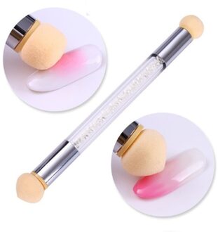 1Pc Nail Borstel Double-Ended Shading Pen Puntjes Borstel Spons Gradiënt Strass Handvat Nail Art Brush Schilderij tool wit