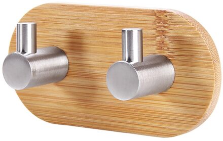 1Pc Natuurlijke Bamboe Rvs Lijm Stalen Haak Muur Kleren Tas Sleutelhanger Hanger Keuken Badkamer Deur Handdoek Roestvrij Plank