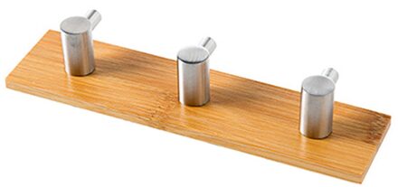 1Pc Natuurlijke Bamboe Rvs Lijm Stalen Haak Muur Kleren Tas Sleutelhanger Hanger Keuken Badkamer Deur Handdoek Roestvrij Plank