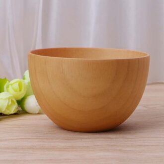 1Pc Natuurlijke Houten Kom Voor Serveren Rijst Soep Ronde Hout Salade Gerechten Handgemaakte