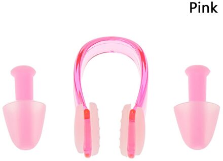 1Pc Neus Clip + 2 Stuks Ear Plug Met Opbergdoos Zachte Zwemmen Oordopjes Voorkomen Water Bescherming Ear Plug zwembad Zwemmen Dive Accessoires roze
